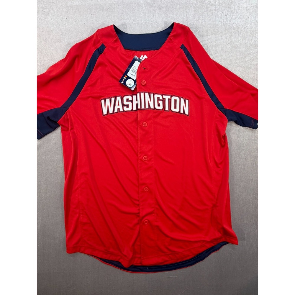 NWT MLB Majestic Washington Nationals Button Up Jersey Red Size Large